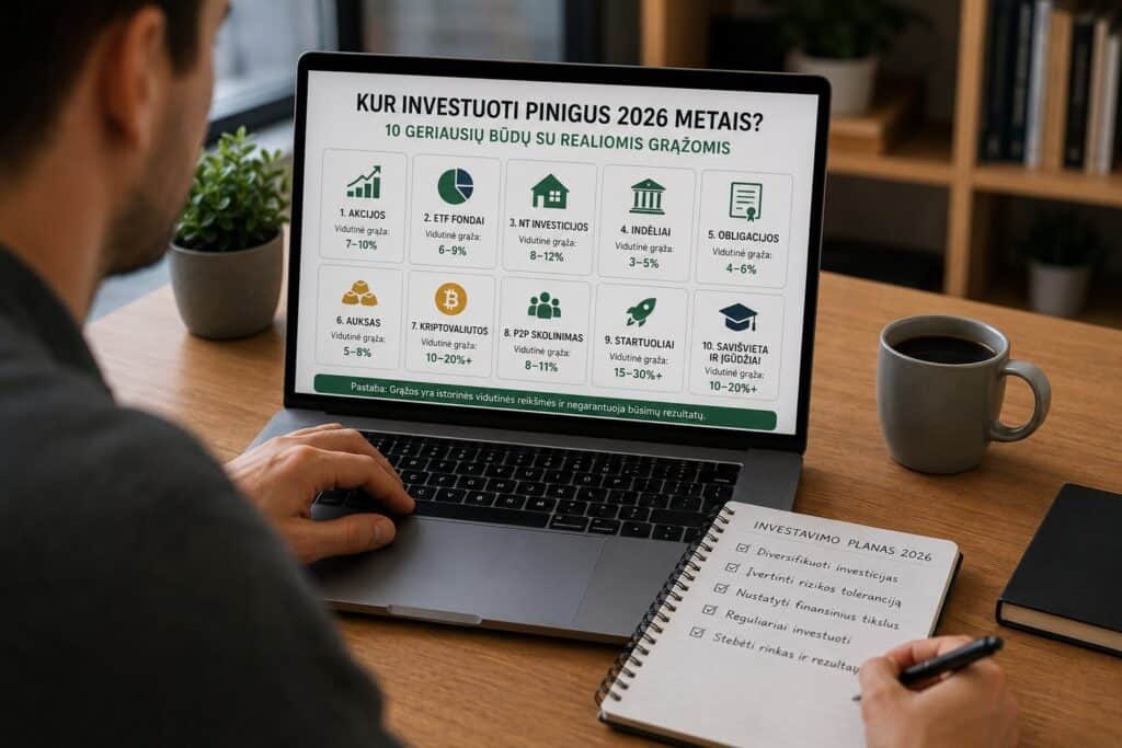 Kur investuoti pinigus 2026 metais